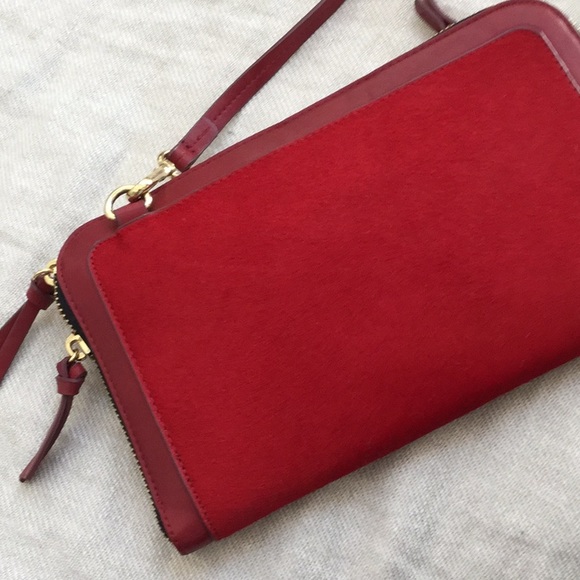 Red Leather and Calf-Hair Clutch/Crossbody - Picture 3 of 8